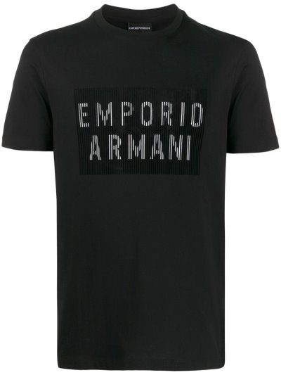 Black Armani Emporio Barcode Logo Print Men's T Shirts | UAE46385