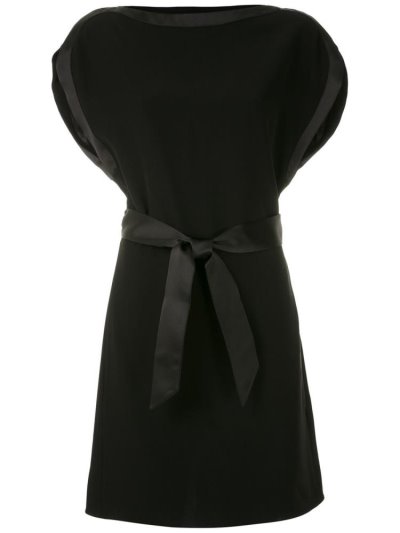 Black Armani Emporio Belted Cocktail Women's Dress | UAE19468
