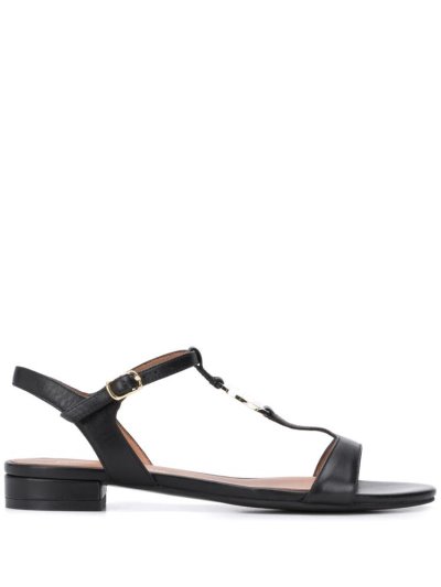 Black Armani Emporio Block Heel Logo Women's Sandals | UAE21905