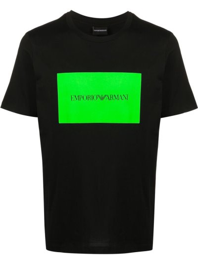 Black Armani Emporio Boxed Logo Print Men's T Shirts | UAE16737