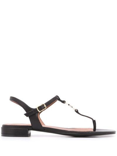 Black Armani Emporio Buckled Logo Women's Sandals | UAE87957