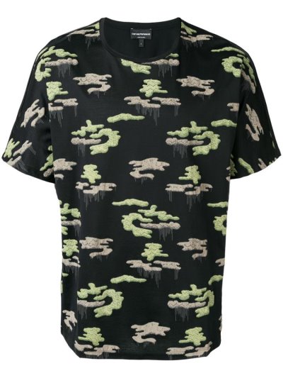 Black Armani Emporio Camouflage Print Men's T Shirts | UAE46208