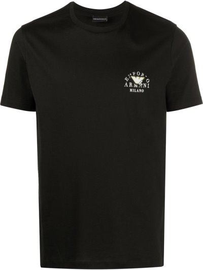 Black Armani Emporio Chest Logo Men's T Shirts | UAE89624