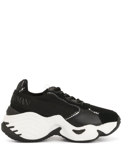 Black Armani Emporio Chunky Sole Women's Sneakers | UAE12555