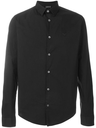 Black Armani Emporio Classic Button Down Men's Shirts | UAE51033