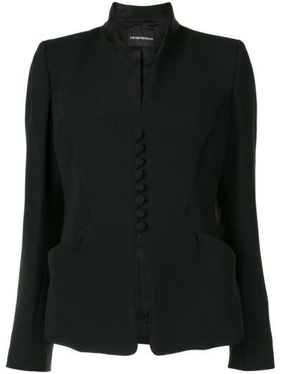 Black Armani Emporio Collarless Buttoned Women's Blazers | UAE74209