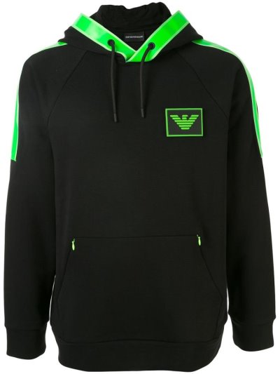 Black Armani Emporio Colour Block Logo Men's Hoodie | UAE63257