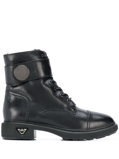 Black Armani Emporio Combat Women's Boots | UAE84638