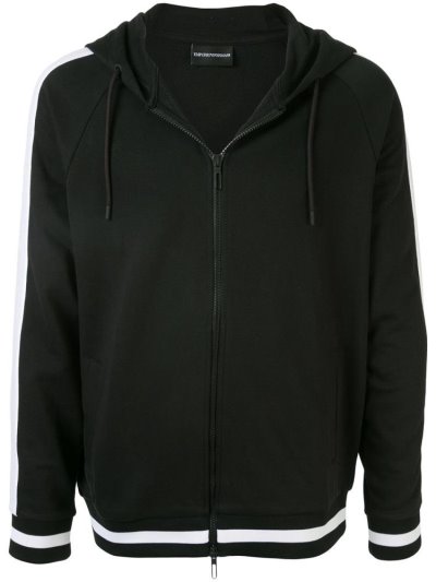 Black Armani Emporio Contrast Stripe Men's Hoodie | UAE00943