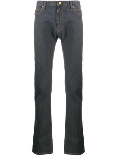 Black Armani Emporio Contrasting Stitching Men's Jeans | UAE10957