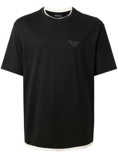 Black Armani Emporio Crew Neck Contrast Hem Men's T Shirts | UAE97974