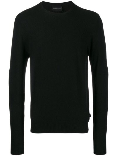 Black Armani Emporio Crew Neck Men's Sweaters | UAE95725