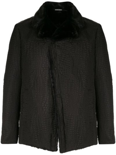 Black Armani Emporio Croc Effect Men's Jackets | UAE39682