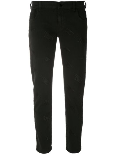 Black Armani Emporio Cropped Embroidered Women's Jeans | UAE00358