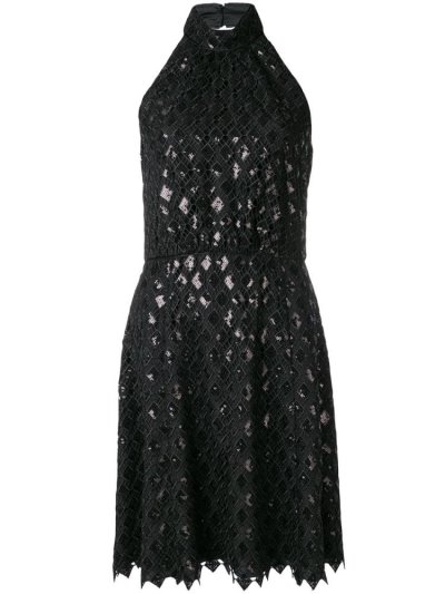Black Armani Emporio Diamond Macramé Women's Dress | UAE00587