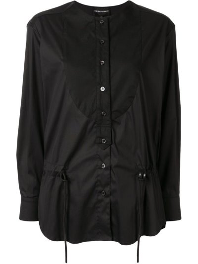 Black Armani Emporio Drawstring Poplin Women's Blouse | UAE87421