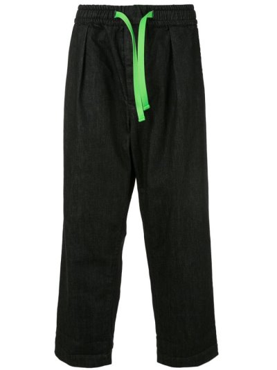 Black Armani Emporio Drawstring Waist Loose Fit Men's Pants | UAE90867