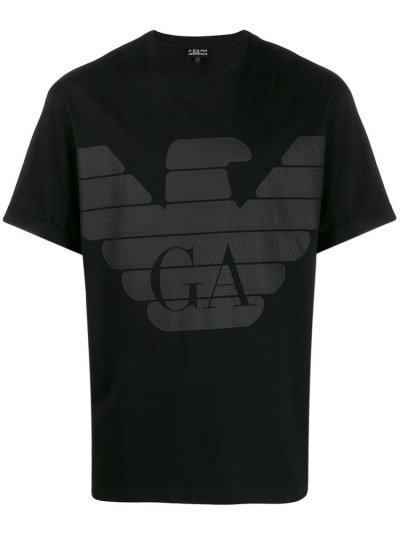 Black Armani Emporio Eagle Print Men's T Shirts | UAE40224