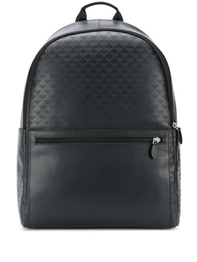 Black Armani Emporio Embossed Eagle Logo Men's Backpacks | UAE76847