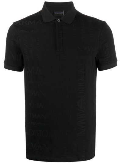 Black Armani Emporio Embossed Logo Men's Polo Shirts | UAE25544