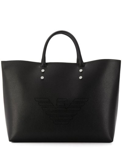 Black Armani Emporio Embossed Logo Women's Shopper Bag | UAE82731
