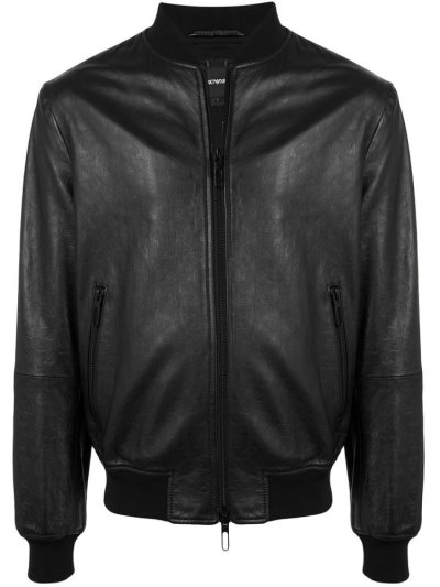 Black Armani Emporio Embossed Men's Bomber Jacket | UAE00757