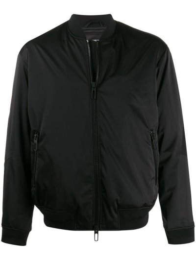 Black Armani Emporio Embroidered Logo Men's Bomber Jacket | UAE20122