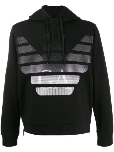 Black Armani Emporio Embroidered Logo Men's Hoodie | UAE41633
