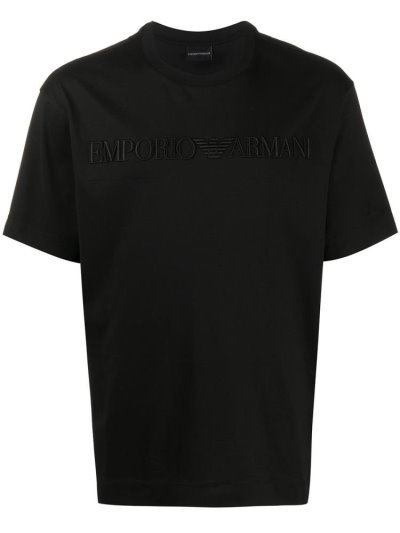 Black Armani Emporio Embroidered Logo Men's T Shirts | UAE54386
