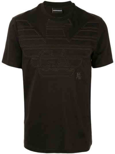 Black Armani Emporio Embroidered Eagle Logo Men's T Shirts | UAE58267