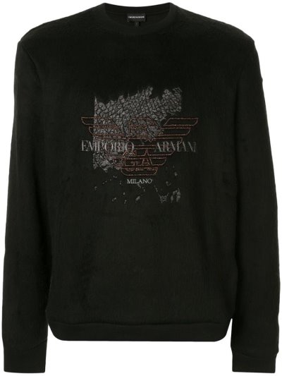 Black Armani Emporio Embroidered Eagle Logo Men's Sweatshirts | UAE83118