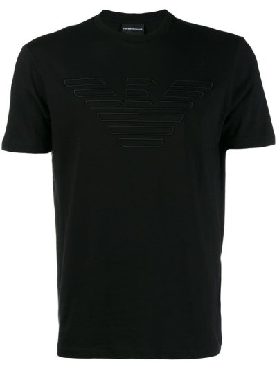 Black Armani Emporio Embroidered Brand Eagle Men's T Shirts | UAE84164