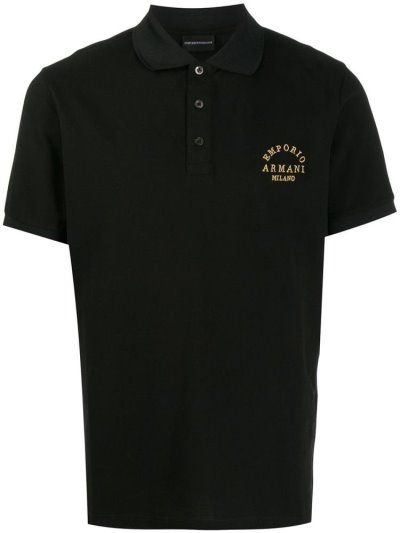Black Armani Emporio Embroidered Detail Men's Polo Shirts | UAE92177