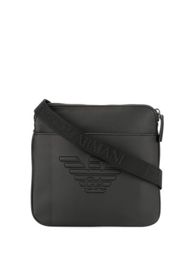 Black Armani Emporio Engraved Logo Men's Crossbody Bags | UAE46075