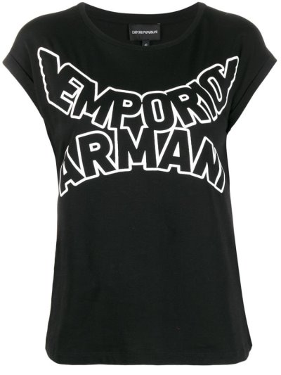 Black Armani Emporio Enlarged Logo Print Women's T Shirts | UAE02640