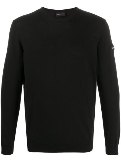 Black Armani Emporio Fine Knit Round Neck Men's Jumpers | UAE63860