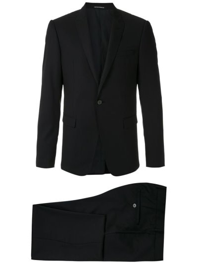Black Armani Emporio Fitted Two Piece Men's Suits | UAE07275