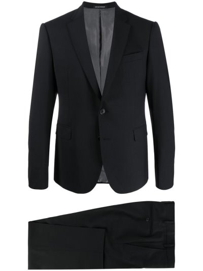 Black Armani Emporio Fitted Two Piece Men's Suits | UAE84473