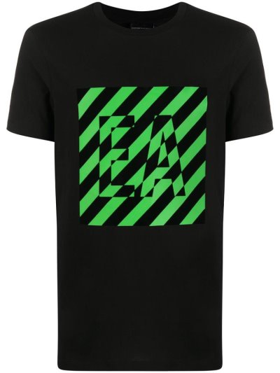 Black Armani Emporio Flocked Logo Print Men's T Shirts | UAE15105