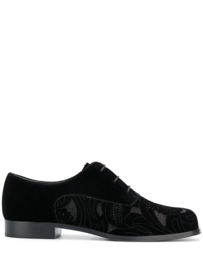 Black Armani Emporio Floral Cut Out Lace Up Shoes Women's Shoes | UAE76418