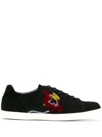 Black Armani Emporio Flower Embroidered Women's Sneakers | UAE32651