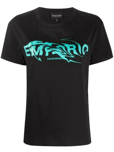 Black Armani Emporio Fluid Logo Print Women's T Shirts | UAE17669