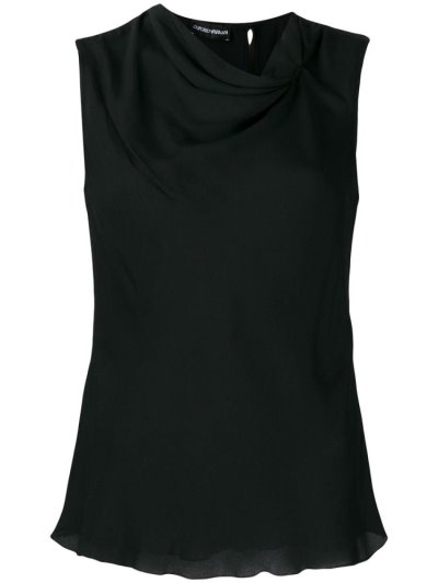 Black Armani Emporio Gathered Women's Tank Tops | UAE13885