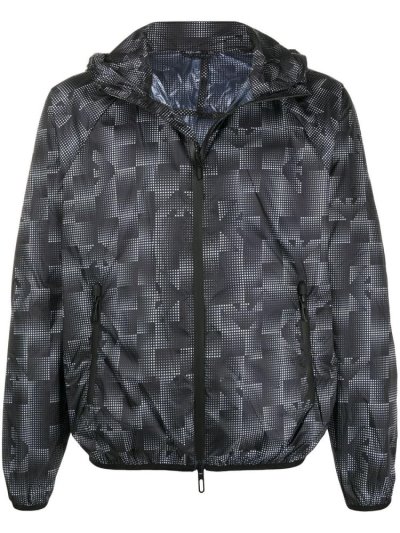 Black Armani Emporio Geometric Logo Print Men's Jackets | UAE34402