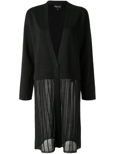 Black Armani Emporio Glitter Detail Contrast Panel Women's Cardigan | UAE55926