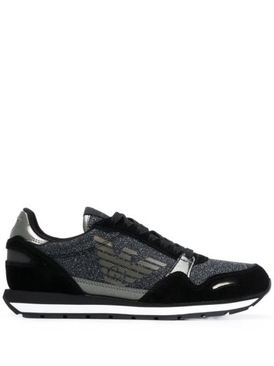 Black Armani Emporio Glitter Embellished Women's Sneakers | UAE82403