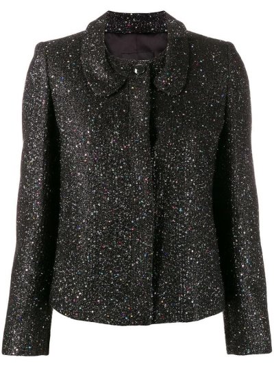 Black Armani Emporio Glitter Fitted Women's Jackets | UAE55440