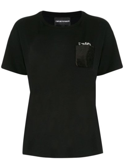 Black Armani Emporio Glitter Pocket Women's T Shirts | UAE98046