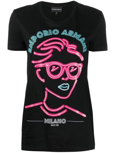 Black Armani Emporio Graphic Print Women's T Shirts | UAE24380