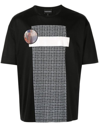 Black Armani Emporio Graphic Print Men's T Shirts | UAE84676